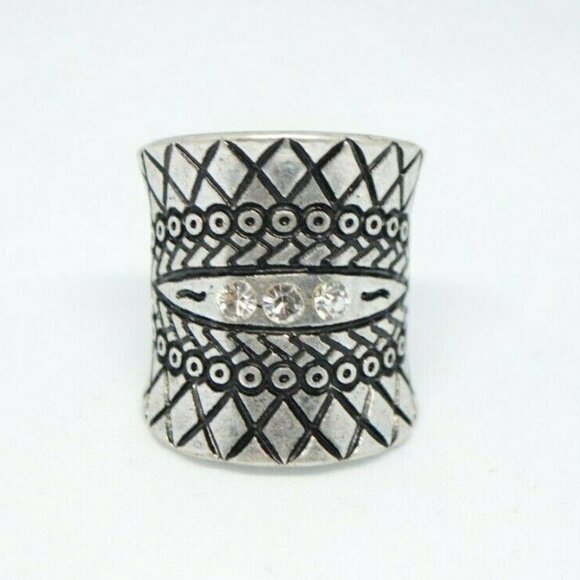 Clear Rhinestone Silver Tone Embossed Full Knuckle - Picture 1 of 4